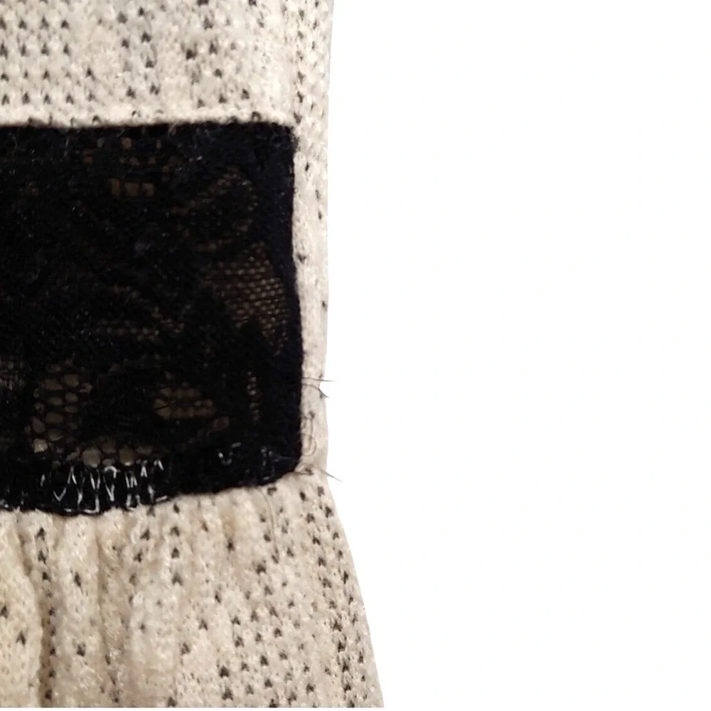 Manteau Women Cream Knit Sheer Lace Trim Sleeveless Fit Flare Mini Dress M Beach